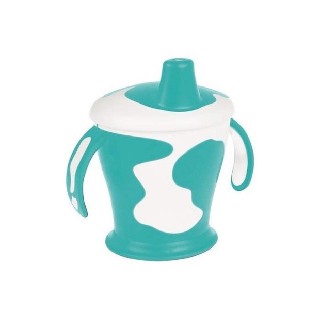 CANPOL BABY NON SPILL CUP WITH HANDLES "COW" - TURQUOISE